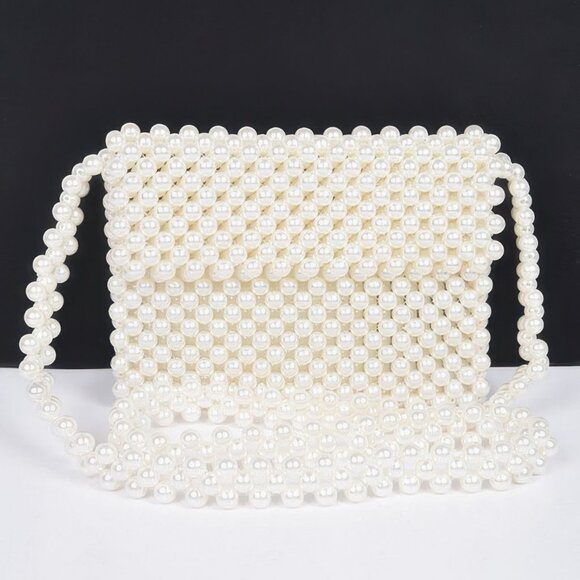 Hand Made Faux Pearl Bead Flap Crossbody Bag - Picture 1 of 4
